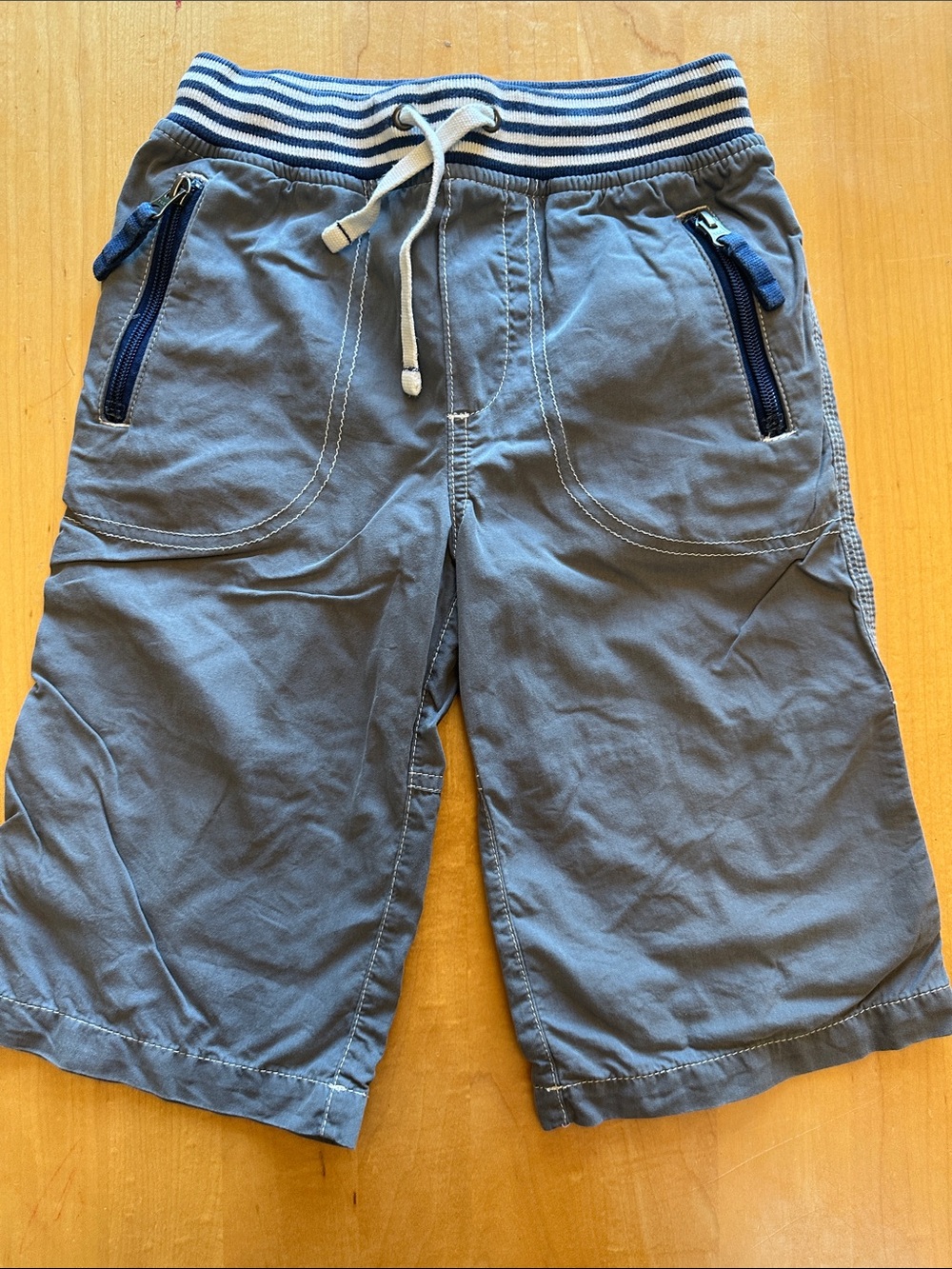 Mini Boden Yellow Athletic Drawstring Shorts with Navy Zip Accents
